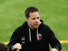 Ottawa Fury Football Club's head coach, Marc Dos Santos, offers some instruction during practice at the Complexe Branchard-Briere in Gatineau, QC. on Monday March 3, 2014. Darren Brown/Ottawa Sun/QMI Agency