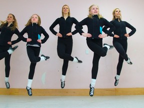 Five area dancers at the Corrigan School of Irish Dancing have qualified for the World Irish Dance Championships being held in Ireland, and four of them will get to compete.
From left, Sophia Flynn, 14, Grace Noonan, 10, Katherine Fuller, 16, Cecilia Wojcik, 10 and Alexa Bujouves, 16 were practicing at their school in London, Ont. on Sunday March 2, 2014. 
Mike Hensen/The London Free Press/QMI Agency