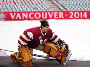 The closest that Vancouver Canucks goalie Roberto Luongo got to the ice on the weekend at BC Place was during his team’s workout the day before the Heritage Classic. The situation left the veteran netminder “not happy,” according to his coach. (ANNE-MARIE SORVIN/USA Today Sports)