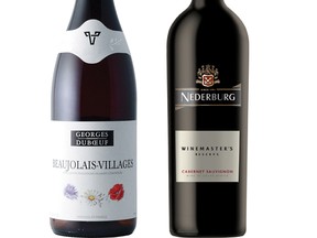 Georges DuBoeuf 2011 Beaujolais-Villages (left) and Nederburg 2011 Winemaster’s Reserve Cabernet Sauvignon. (Handout)