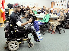 Dan Edwards, 25, of Sarnia was guest speaker at the St. Clair Catholic District School Board's Annual Accessibility Plan held at the board office in Wallaceburg, On. on Tuesday, March 4, 2014.
VICKI GOUGH/ THE CHATHAM DAILY NEWS/ QMI AGENCY