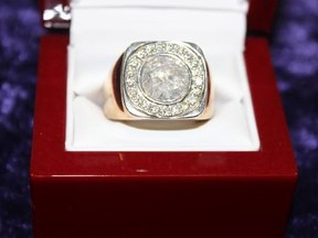 The stolen men's ring, swiped from a west-end auction house. SUPPLIED