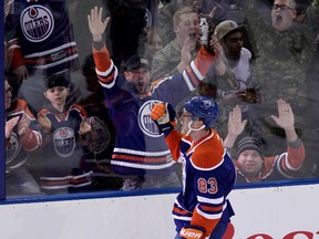 Ales Hemsky salutes the fans as he celebrates a goal against the Ottawa Senators Tuesday night. Wednesday, he became a Senator. (QMI Agency photo)