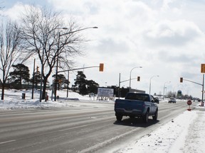 The lights at the intersection of Bayfield Road and Suncoast Drive were knocked out Tuesday evening after a two-vehicle collision that saw two people taken to hospital with non-life threatening. Police said the driver of Toyota Camry heading northbound on Bayfield ran a red light and has been charged. (PAUL CLUFF/GODERICH SIGNAL STAR)
