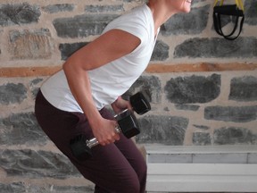 The Dumbbell Double Bent Arm Row exercise will help increase back strength. (Supplied photo)