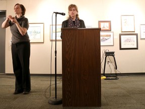Emily Mountney/The Intelligencer
Author Jennifer Gibson reads from her book Destiny at the Belleville Public Library Wednesday. The event was part of Women's Day celebrations.