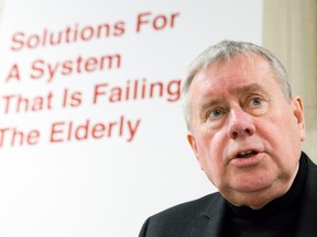 Michael Hurley, of the Ontario Council of Hospital Unions, right, discusses a report which criticizes the health care system in their approach to caring for elderly patients, at a press conference at the Victory Branch Legion #317 on Oakland Avenue in London, Ontario on Wednesday March 5, 2014. (CRAIG GLOVER/QMI Agency)