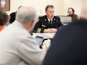 South Frontenac fire chief Rick Chesebrough speaks to Frontenac County council Wednesday about the potential of replacing the radio systems used by the county's fire departments.
Elliot Ferguson The Whig-Standard