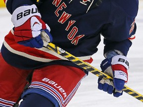 Newly acquired Rangers forward Martin St. Louis warms up before Wednesday's game against the Maple Leafs at Madison Square Garden. (USA TODAY SPORTS/PHOTO)