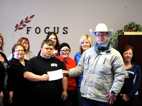From left to right: Shelly Chomlack, Heather Todd, Pata Sangster, John Coutts, Jessica Meroniuk, Jolene Penz, Jlyn Wilson, Curtis Anderson, and Nicola Holowchuk. Anderson, donates 10 per cent of the money raised from his event the Courage Canada Trail Ride. each year.