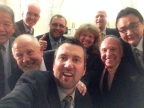 NDP MLAs "selfied" just like Ellen before the government released its 2014 budget March 6. Too bad they weren't focused on keeping their PST promise, writes Tom Brodbeck. (TWITTER.COM)