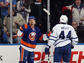 Islanders’ Michael Grabner celebrates his second shorthanded goal against the Leafs last week.  (AFP)