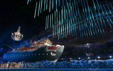 An icebreaker ship called "Peace" is seen during the opening ceremony of the 2014 Paralympic Winter Games in Sochi, March 7, 2014. (REUTERS)
