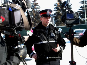 Sgt. David Green speaks to the media about the rash of speeders in Edmonton, Alta., on Friday, March 7,  2014.  Police had charge four ecessive speeders in less than 48 hours with one person travelling at 173 km/hour in a 70km zone.  Perry Mah/Edmonton Sun