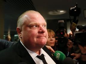 Mayor Rob Ford speaks to the Toronto media on his return from Los Angeles on March 4, where he appeared on the Jimmy Kimmel Live show.
STAN BEHAL/TORONTO SUN