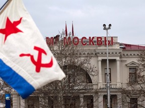 A flag is seen during a pro-Russia rally in the Crimean port city of Sevastopol.

REUTERS/Baz Ratner