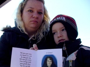 Tracy Gagne, 27, pictured with her son Nicola, 6, hopes telling the story of her mom's death will help others think twice before drinking and driving. Her mom, Janet Clermont, was killed by a drunk driver one year ago.
Danielle Bell/Ottawa Sun/QMI AGENCY