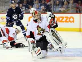 Ottawa Senators goalie Craig Anderson (41) makes a save during the second period against the Winnipeg Jets at MTS Centre. Ottawa wins 5-3.