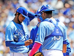 Ervin Santana gets a visit to the mound last season after giving up back-to-back homers to the Yankees. (Reuters)