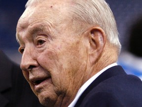 Detroit Lions owner William Clay Ford Sr. stands on the sidelines before the start of their NFL football game against the New Orleans Saints in Detroit, Michigan in this December 21, 2008 file photo. (REUTERS)