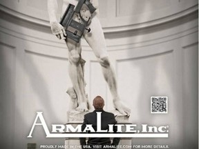 U.S. gun manufacturer Armalite used a photograph of David in an advertisement for its AR50A1 rifle.