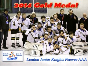 The London Junior Knights major triple-A squad won Ontario Winter Games gold in double overtime against the Mississauga Rebels Mar. 2.
Contributed Photo