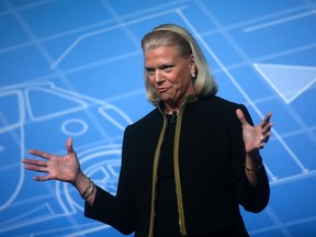 IBM chairwoman and CEO Virginia "Ginni" Rometty delivers a keynote speech at the Mobile World Congress in Barcelona Feb. 26, 2014. REUTERS/Albert Gea