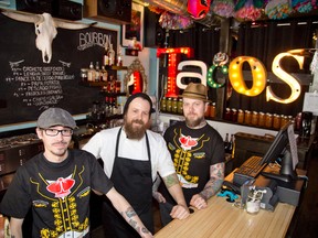 Chef Geoff Haynes and co-owners Justin Wolfe (middle) and Gregg Wolfe vow Rock au Taco will offer an authentic taco experience. (DEREK RUTTAN/The London Free Press)