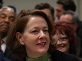 Premier Alison Redford speaks to the media during a LRT funding news conference at Churchill Station in Edmonton, Alberta on Tuesday, March 11, 2014.  Perry Mah/ Edmonton Sun/ QMI Agency