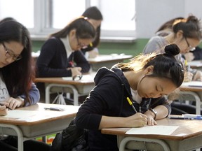students writing exams