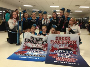 Some of the participants from Pulse Allstar Cheerleading who won their category at last weekend's provincial championships in Kitchener.