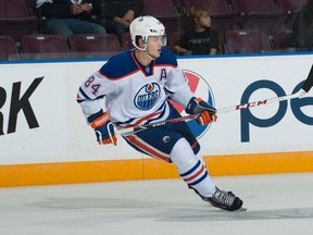 Oscar Klefbom, shown here in the preseason, started his first game with the Oilers Tuesday against Minnesota. (QMI Agency)