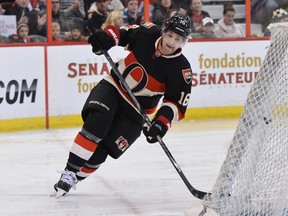 Ottawa Senators Clarke MacArthur takes part in the speed skating event during the Sens Skills Competition at the Canadian Tire Centre in Ottawa last month. (Matthew Usherwood/Ottawa Sun)