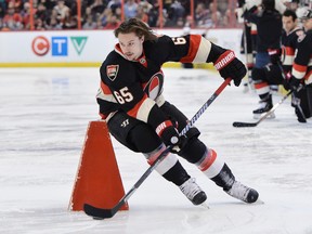 Ottawa Senators’ #65 Erik Karlsson takes part in the puck handing event during the Sens Skills Competition at the Canadian Tire Centre in Ottawa on Wednesday, Mar. 12, 2014. (Matthew Usherwood/ Ottawa Sun)