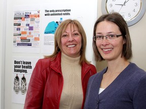 Colleen Grady, left, executive director and Isabelle Nickel, occupational therapist at the Loyalist Family Health Team in Amherstview, are part of a new initiative at the clinic, Exercise is Medicine. (Ian MacAlpine/The Whig-Standard)