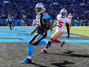 Carolina Panthers wide receiver Steve Smith (89) makes a touchdown catch against San Francisco 49ers cornerback Tarell Brown (25) during the first half of the 2013 NFC divisional playoff football game at Bank of America Stadium on Jan 12, 2014 in Charlotte, NC, USA. (Bob Donnan/USA TODAY Sports)