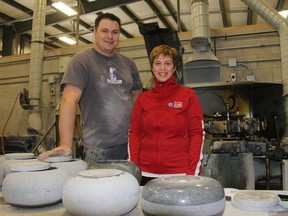 As part of the Canada Curling Stone Co. in Lobo, Wayne and Kimberly Tuck help produce curling stones and products used by top professionals and clubs across the country and beyond.
JACOB ROBINSON/AGE DISPATCH/QMI AGENCY