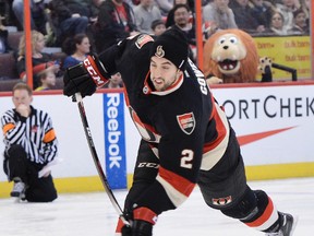 Ottawa Senators’ #2 Jared Cowen takes part in the hardest shot event during the Sens Skills Competition at the Canadian Tire Centre in Ottawa on Wednesday, Mar. 12, 2014. (Matthew Usherwood/ Ottawa Sun)