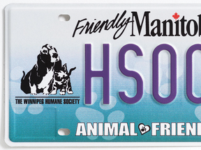 Manitoba's latest speciality licence plate, released March 14, 2014, celebrates the Winnipeg Humane Society. (HANDOUT)