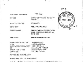 Allaudin Merali statement of claim