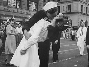 U.S. Navy sailor Glenn Edward McDuffie kisses a nurse in Times Square in an impromptu moment at the close of World War Two, after the surrender of Japan was announced in New York August 14, 1945. (REUTERS/Victor Jorgensen/US Navy/Handout via Reuters)