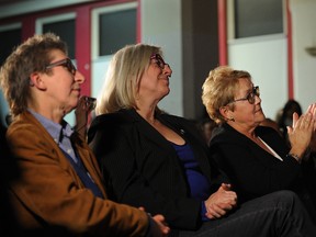 Parti Quebecois leader Pauline Marois with PQ candidates (L) Louise Mailloux and (C)  Sylvie Legault in a Friday, March 7, 2014, file photo. (ANNIE T ROUSSEL/QMI AGENCY)