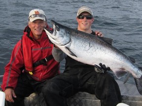 This is just one of the dozens of huge salmon my son Travis and I caught off the west coast of the Haida Gwaii last summer. (SUPPLIED)
