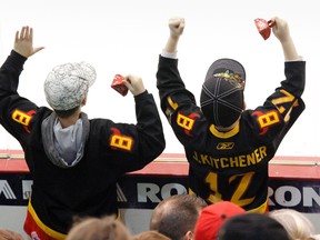 Young Belleville Bulls fans cheer for their favourite team as they wrap up their 2013-14 campaign at home against the Sudbury Wolves in a nearly sold-out Yardmen Arena in Belleville, Ont. Saturday night, March 15, 2014. - Jerome Lessard/The Intelligencer/QMI Agency