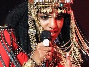 M.I.A. performs during the Super Bowl XLVI Halftime Show. (Christopher Polk/Getty Images/AFP)