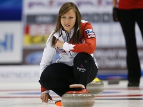 Canada's skip Rachel Homan looks on during her draw against Denmark at the World Women's Curling Championships in St. John, N.B., March 17, 2014. (MATHIEU BELANGER/Reuters)