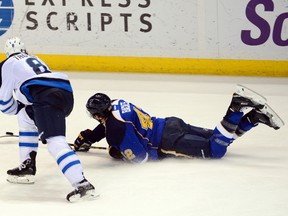 Blues forward David Backes was awarded an empty-net goal after getting knocked down by Jets defenceman Jacob Trouba.