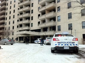 An apartment building where a Russian diplomat was found stabbed in the lobby is pictured in Ottawa, Ont. on Friday March 14, 2014. (Justin Newsom/QMI Agency)