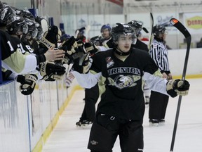 The host Trenton Golden Hawks beat the Kingston Voyageurs 4-2 on Tuesday night to even their OJHL playoff series. The best-of-seven North-East Conference semifinal is tied 2-2. (Julia McKay/The Whig-Standard)