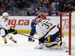 Jordan Eberle raised his offence a notch with two third-period goals on Pekka Rinne Tuesday at Rexall Place. (Ian Kucerak, Edmonton Sun)
